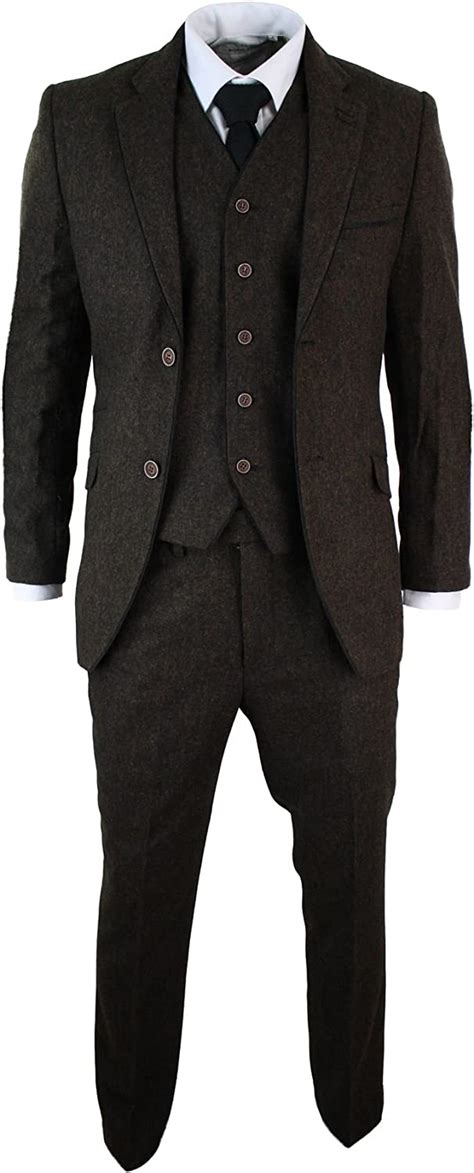 Mens Herringbone Tweed 3 Piece Suit Vintage Tailored Fit