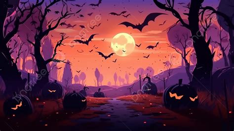 Halloween Flat Purple Moon Path Pumpkin Head Beautiful Background