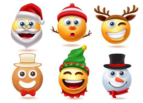 Vector De Caracteres Emoji De Navidad Set Smiley De Personajes De