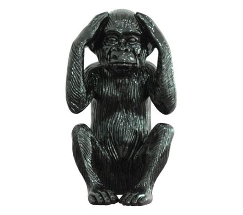 Statue Singe Noir Laqué Avec Mains Sur Les Oreilles H40 Cm Rafiki