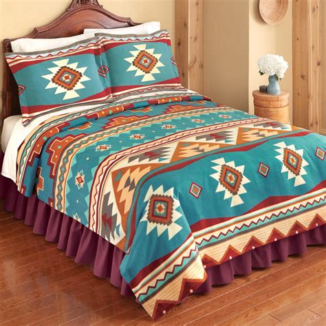 Southwest Turquoise Red And Brown Native Aztec King Fleece Quilt