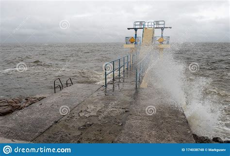 Blackrock Public Diving Board At High Tide Stock Photography
