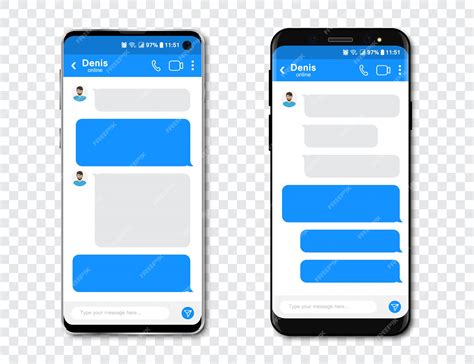 Premium Vector Set Of Smartphones With Blank Chat Messenger Template With Message Bubbles In