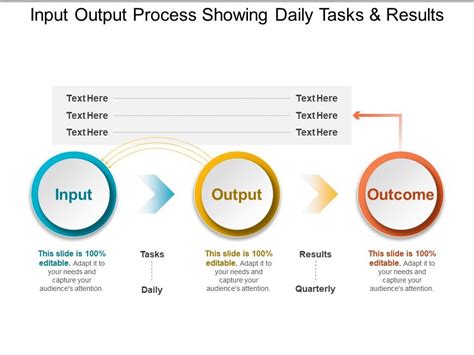 Input Output Process Showing Daily Tasks And Results Powerpoint Slide