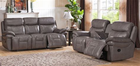 Smoke Grey Real Genuine Leather Reclining Sofa Modern Amax Leather
