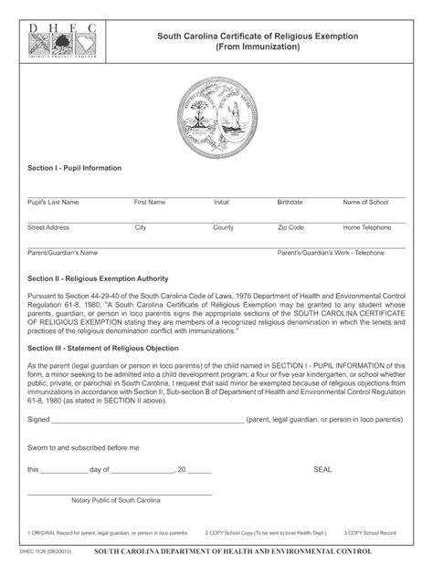Catholic Religious Exemption Form Printable