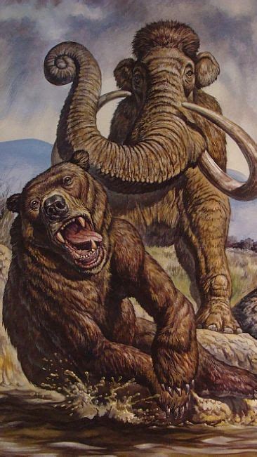 Short Faced Bear Columbian Mammoth Painting Art By Mark Hallett