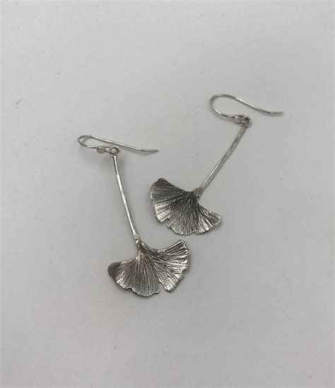 Ginkgo Leaf Earrings In Sterling Silver All Handmade The Etsy