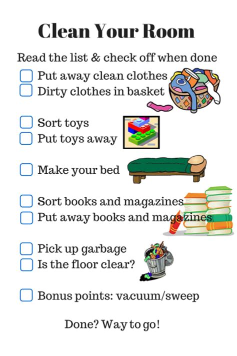 parenting checklist clean  room rls creativity