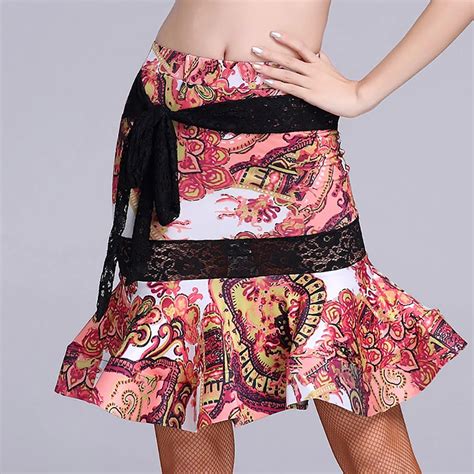 2018 Hot Sexy Lady Latin Dance Skirt For Women Ice Silk Lace Half Skirt Dancing Dress Gold