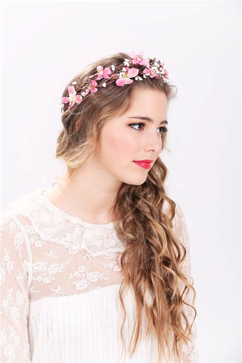 pink flower crown wedding headpiece flower crown bridal headband wedding headband bridal