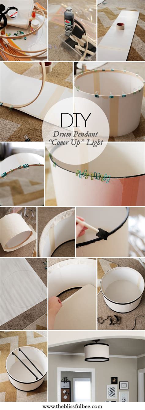 Diy drum shade ceiling light cover drum shade, one of the best ceiling light cover ideas, that can be used to cover the metal light fixture. DIY Drum Pendant "Cover Up" Light - THE BLISSFUL BEE