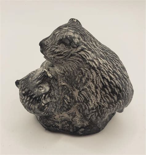 Vtg The Wolf Sculpture A Wolf Original Soapstone Bear Cubs Figurine