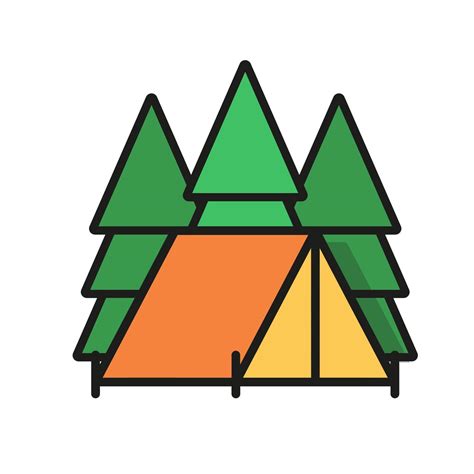 Ilustración de camping carpa en el bosque vector en diseño plano