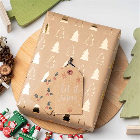 Ruspepa Wrapping Paper Sheets Kraft Paper Christmas Tree And Reindeer