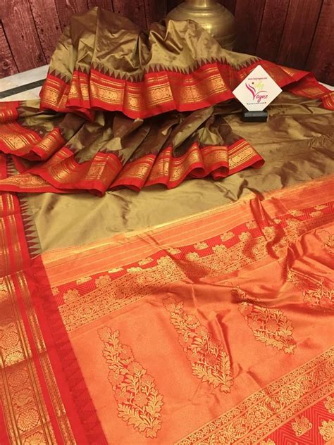 dark sandalwood color pure kanjeevaram silk mark saree saree pure products contrast blouse