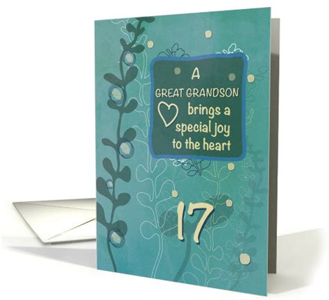 Great Grandson Religious 17th Birthday Green Hand Drawn Look Card