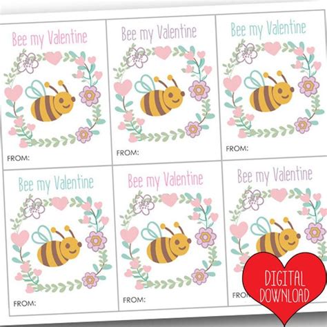 Bee Valentines For Kids Bee My Valentine Printable Girl Etsy Bee