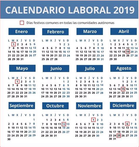 Calendario Laboral De 2019 12 Días Festivos Solo 8 Comunes En Toda España