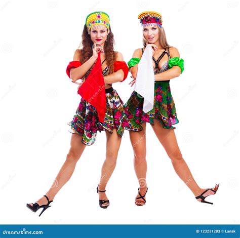 Two Beautiful Women Russian Traditional Folk Dance Stock Image Image