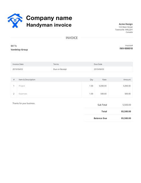 Free Handyman Invoice Template Customize And Send In 90 Seconds