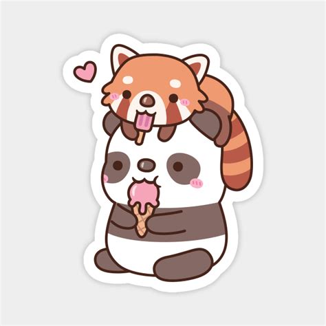 Cute Red Panda And Panda Eating Ice Cream For Summer Cute Panda