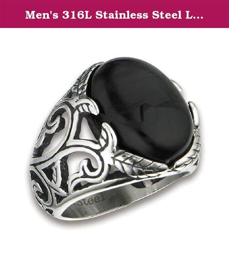 Mens 316l Stainless Steel Large Oval Jet Black Synthetic Stone Ring