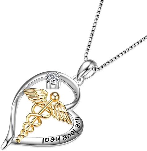 Sterling Silver Nurse Necklace Caduceus Angel Themed Pendant Design