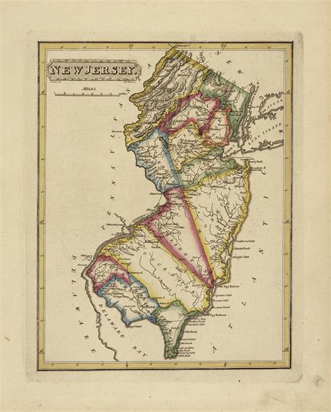 Antique Map Of New Jersey Painting By Fielding Lucas