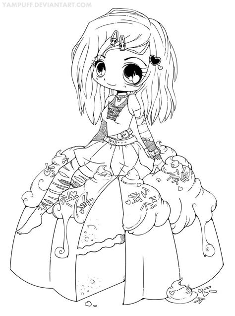 Goth Chibi On A Cake Lineart By Yampuff On Deviantart Chibi Coloring