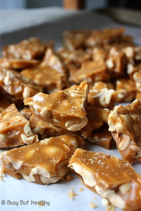 Using a mallet or the back of a large metal spoon, break brittle into pieces. Easy Healthy Peanut Brittle | Busy But Healthy