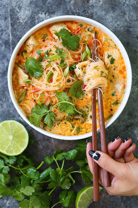 Japanese take away udon noodles soup with pink fish ball. Thai Red Curry Noodle Soup - Damn Delicious