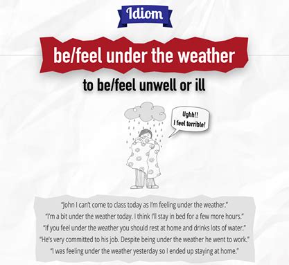 I said you were under the weather , not dying of typhus! English is FUNtastic: Idioms - "be /feel under the weather"