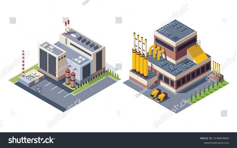 Collection Isometric Factories Concept Industrial Working Stock Vector