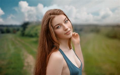 Wallpaper Redhead Face Portrait Bokeh Tank Top Pale No Bra