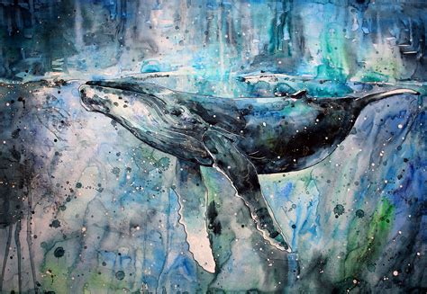 Whale Artwork Watercolor Paint Splatter Animals Painting