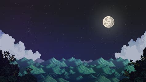 Wallpaper Stardew Valley Moon Landscape Pixel Art