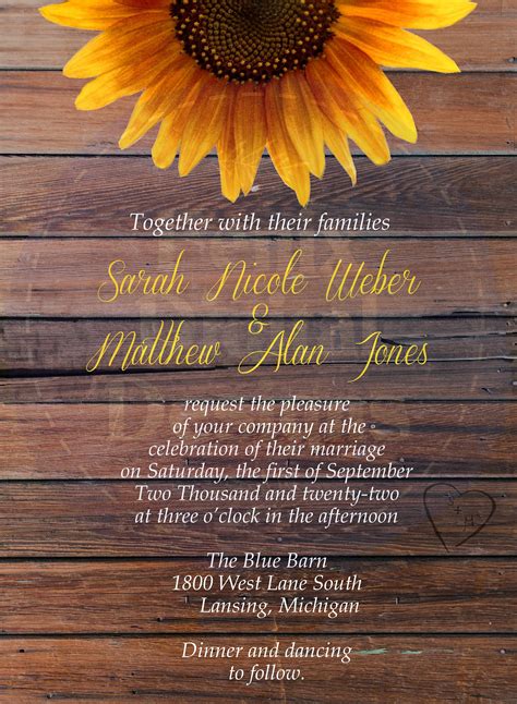 Sunflower Wedding Invitation Digital Download 5x7 Custom Design Etsy