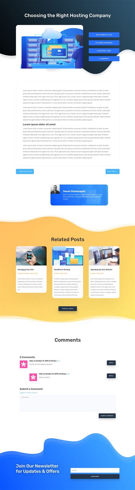 Get A Free Blog Post Template For Divis Hosting Company Layout Pack