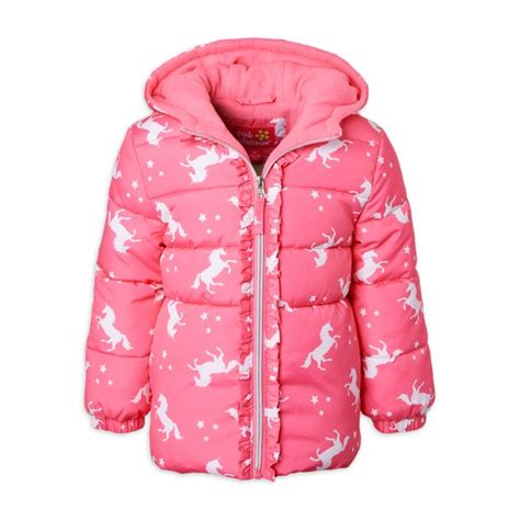 Pink Platinum Girls Unicorn Hooded Puffer Coat Sizes 4 16