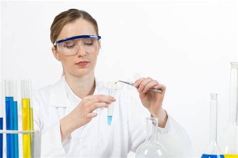 Young Female Research Scientist Puts Sample Stock Image Image Of
