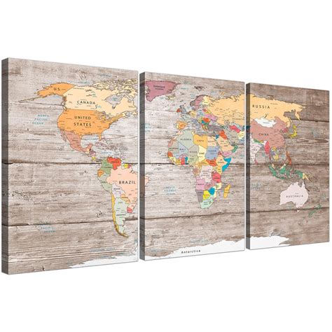 Large Decorative Map Of World Atlas Canvas Wall Art Print Multi 3