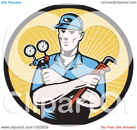 Royalty Free Vector Clip Art Illustration Of A Retro Plumber Over