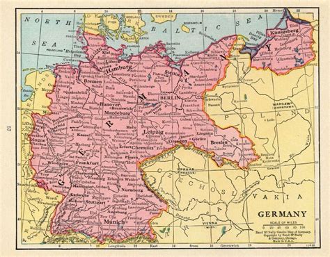 Antique Map Of Germany Vintage Rand Mcnally Atlas Germany Map Smap