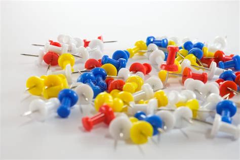 Color Push Pins Red Yellow White And Blue Group In The Plastic Box