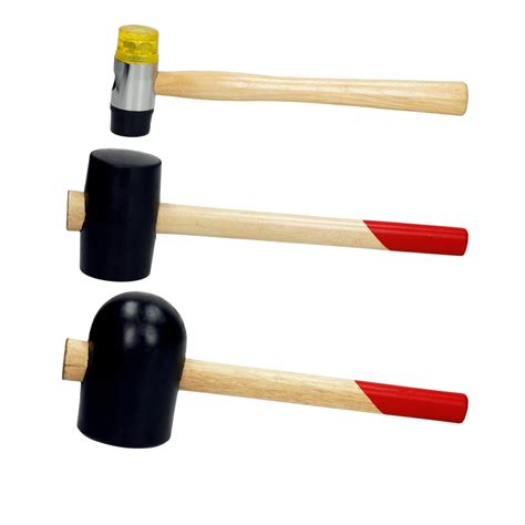 Set Of 3 Rubber Hammer Wood Handle Rubber Tiling Mallet Knock Down Tool