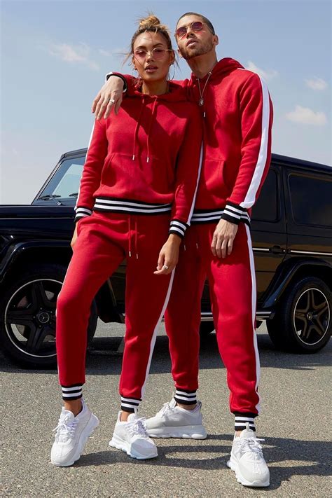 Her Side Panel Contrast Rib Hooded Tracksuit Boohoo Australia Matching Couple Outfits Cute