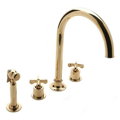 Like other types of kitchen faucets, brass faucets are available with smart features, including pull down sprayers and high arcs. Unlacquered Brass Gooseneck Kitchen Faucet