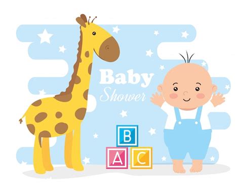 Tarjeta De Baby Shower Con Niño Pequeño Y Decoración Vector Premium