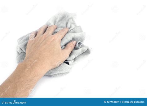 Hands Holding Cleaning Rag Microfiber Cloth Isolated On White Ba Stock